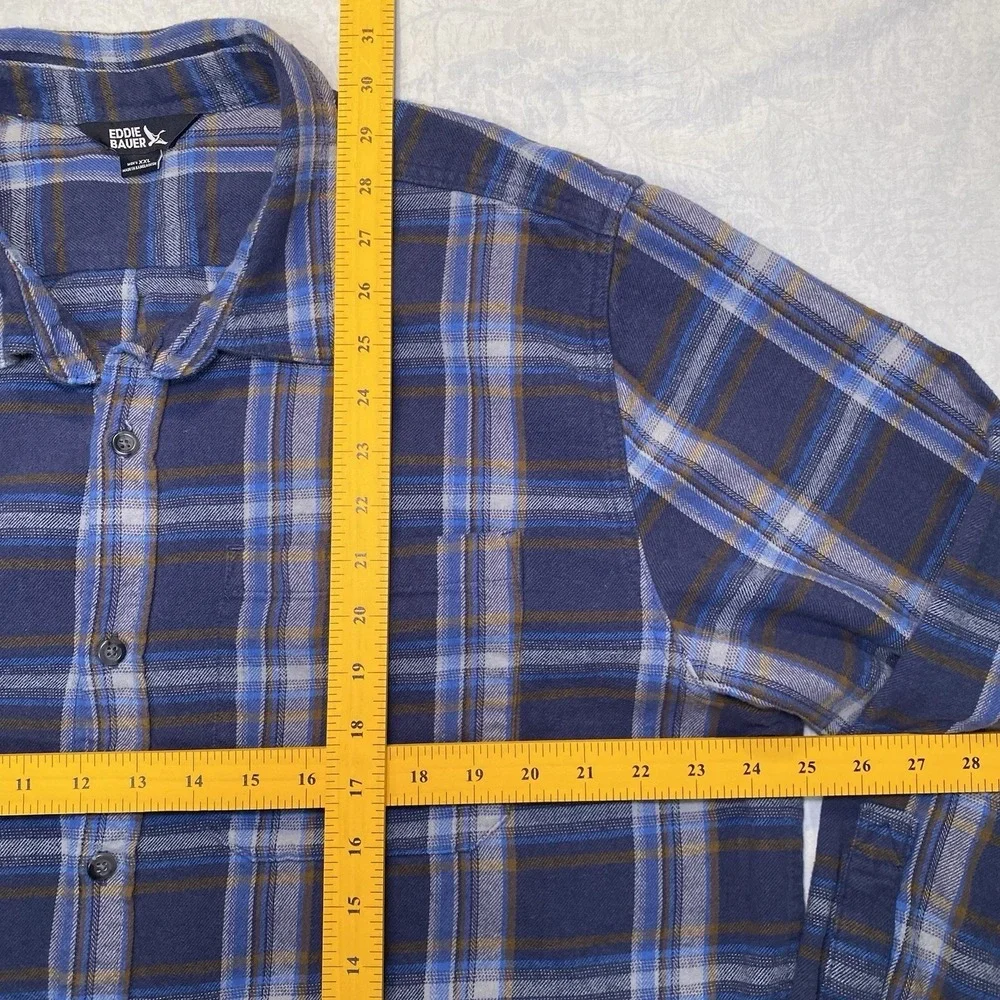 Eddie Bauer Flannel Shirt Mens XXL Blue Orange Plaid Button Up Lot 2